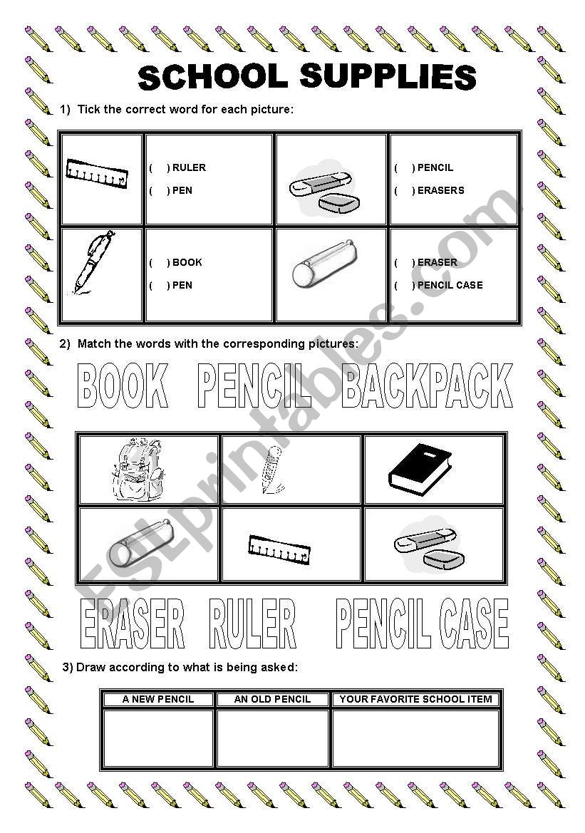 SCHOOL SUPPLIES worksheet