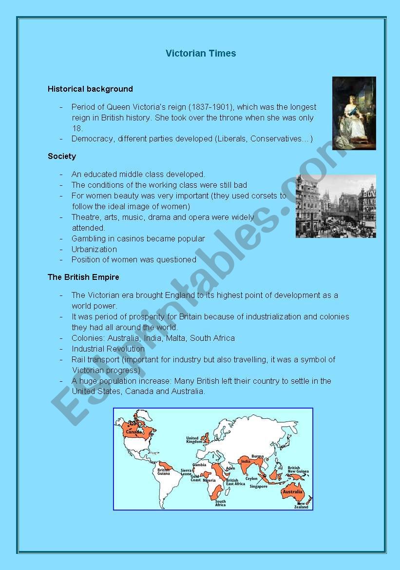 Fact sheet: Victorian times, England