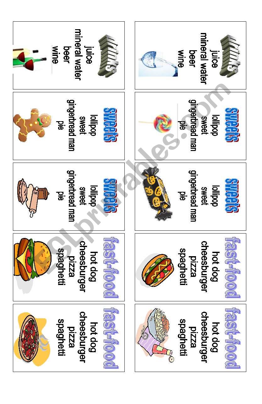 Food - card game (2 of 3) worksheet