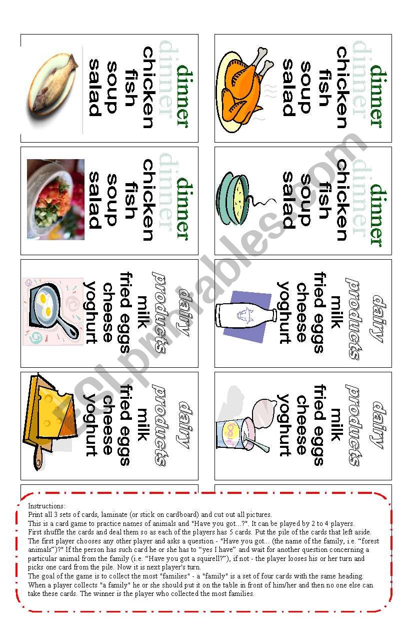 Food - card game (3 of 3) worksheet