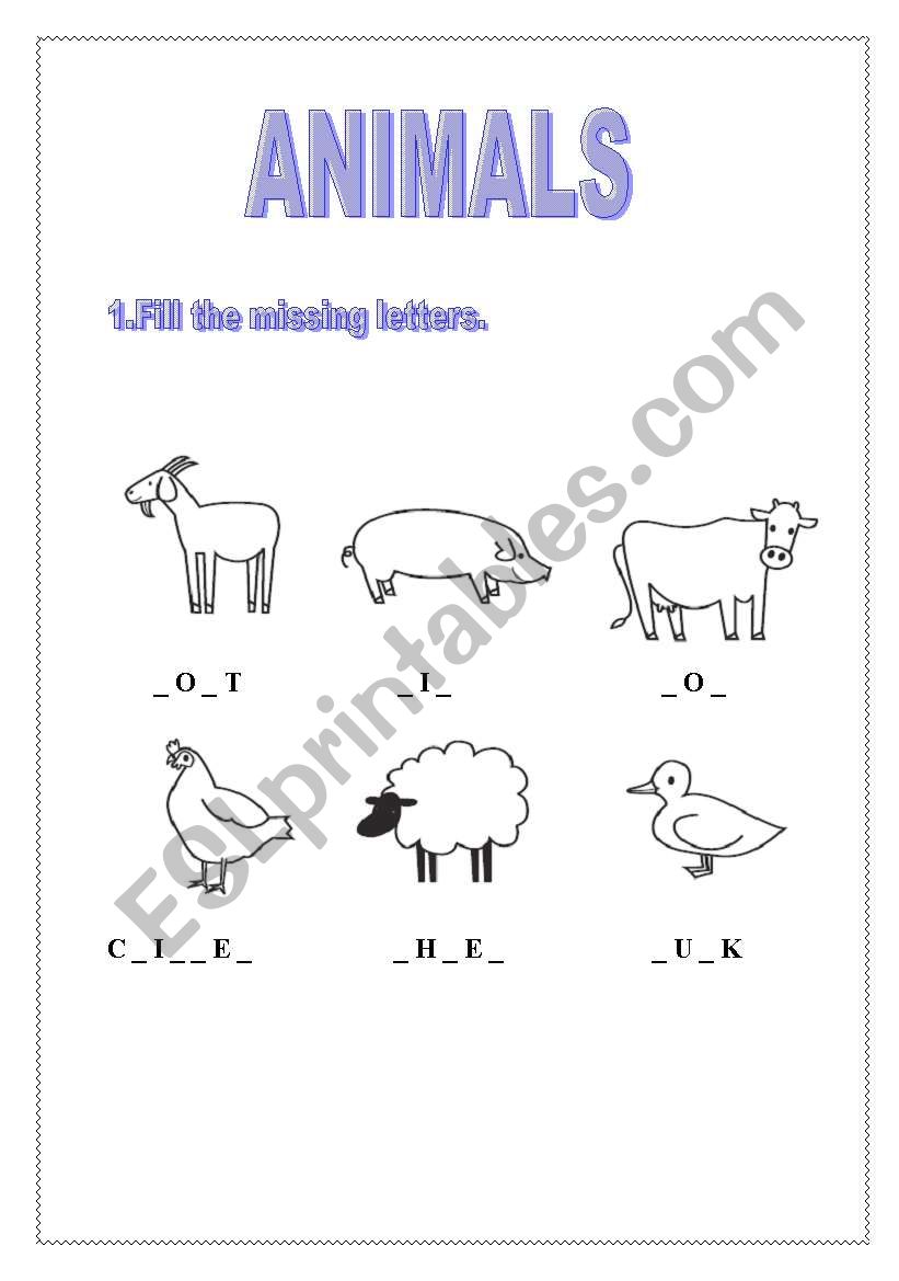 ANIMALS worksheet