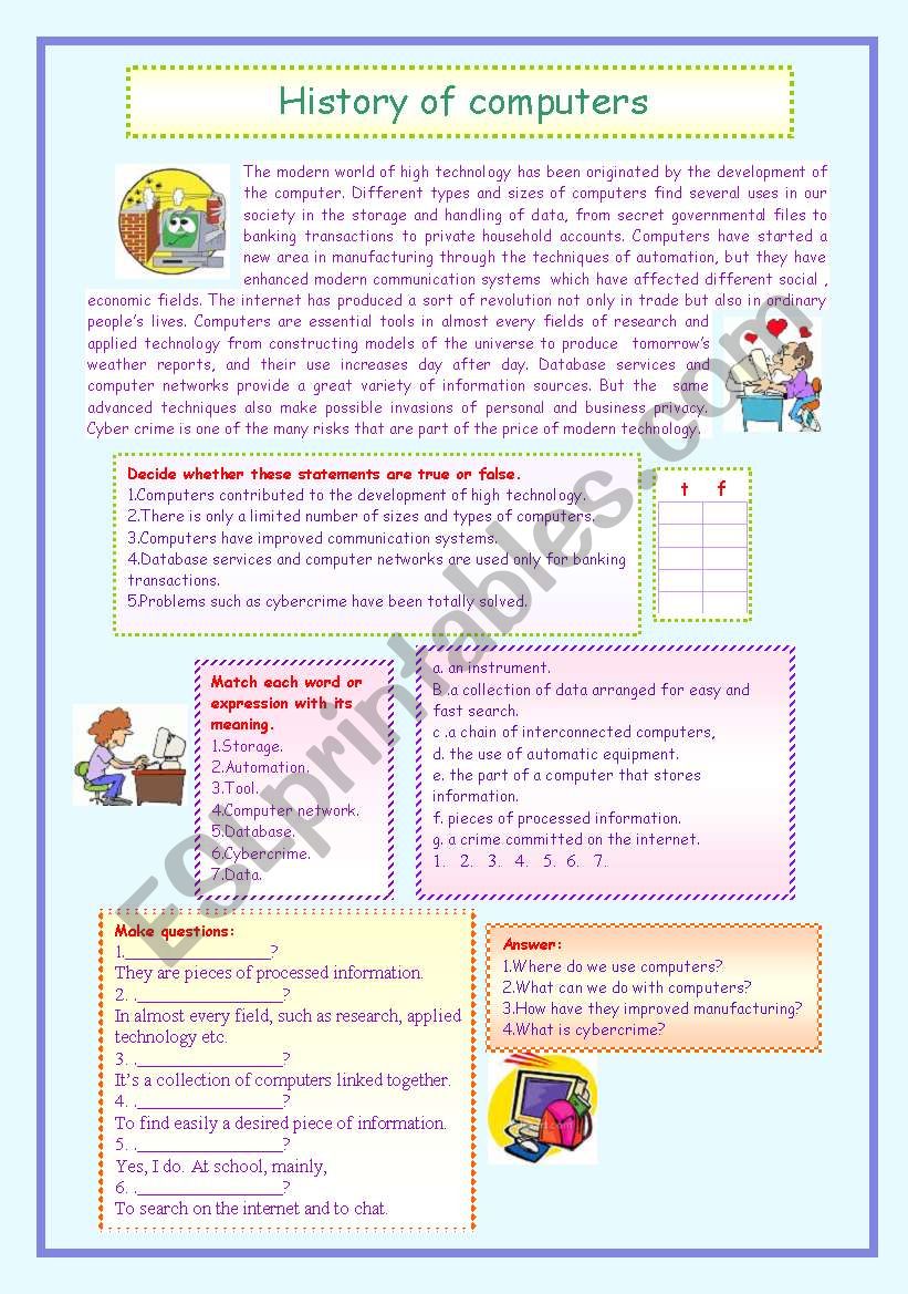 HISTORY OF COMPUTERS. worksheet