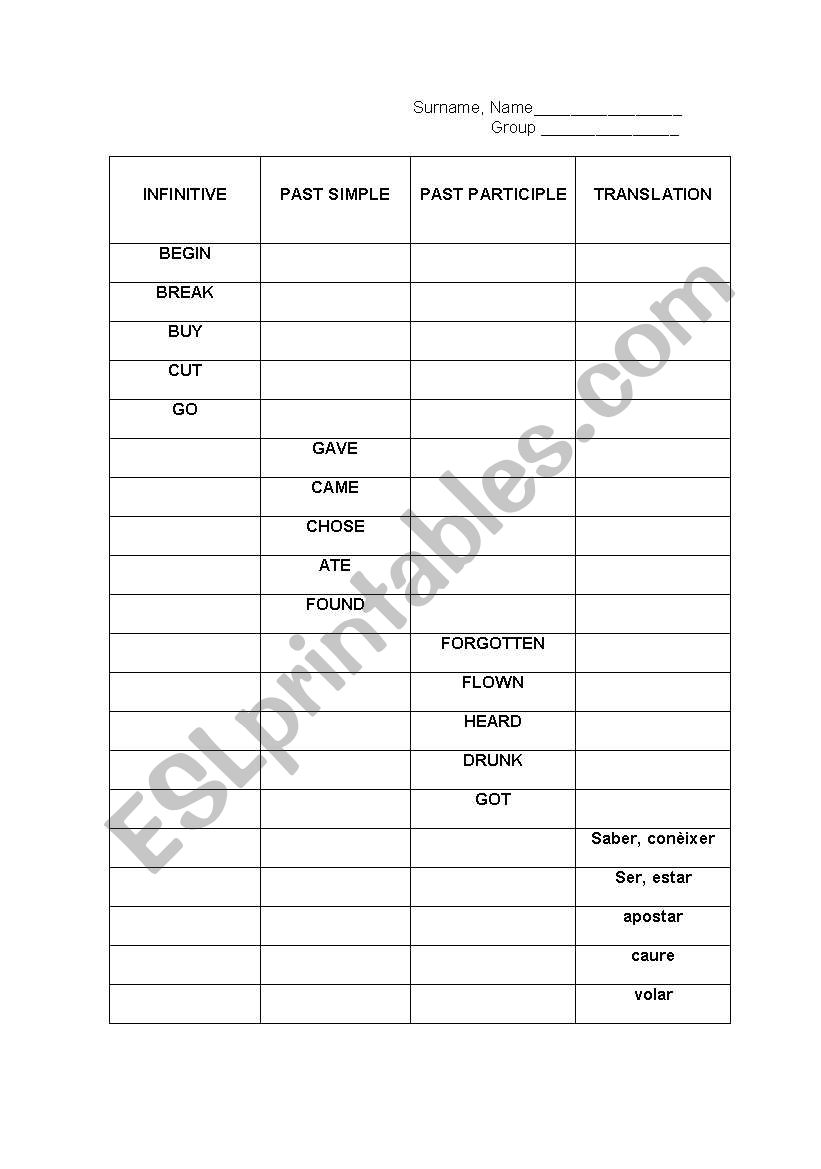 Irregular worksheet