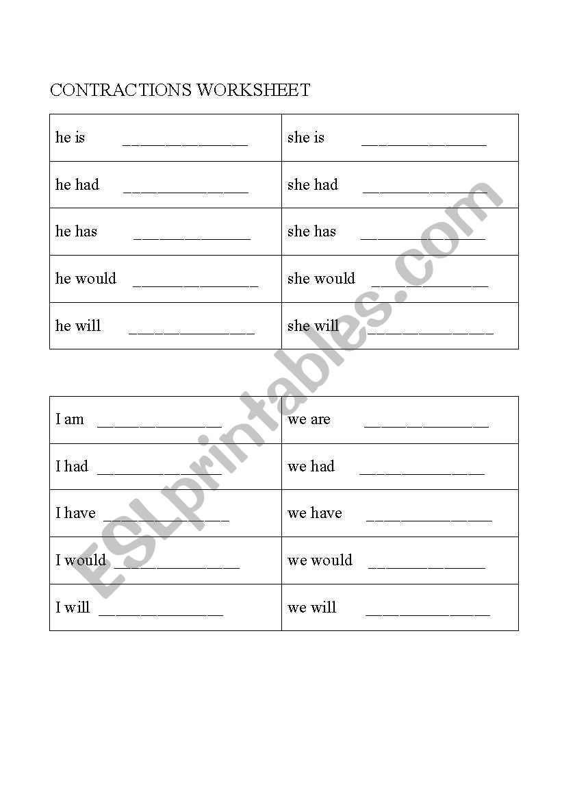 Contractions Quiz worksheet