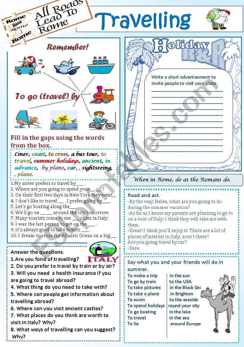 travelling worksheets upper intermediate