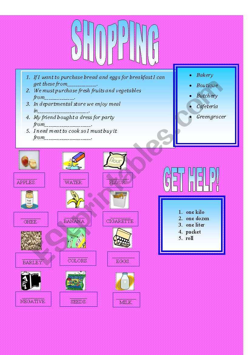 SHOPPING worksheet