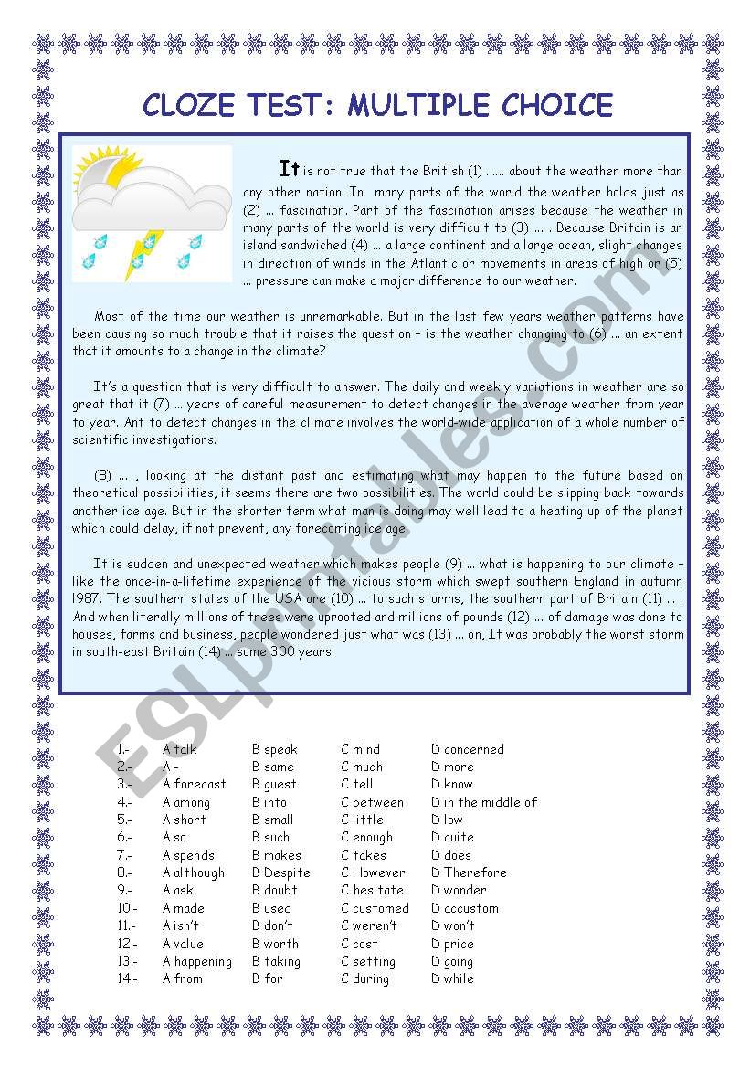 Use of English: multiple choice cloze test