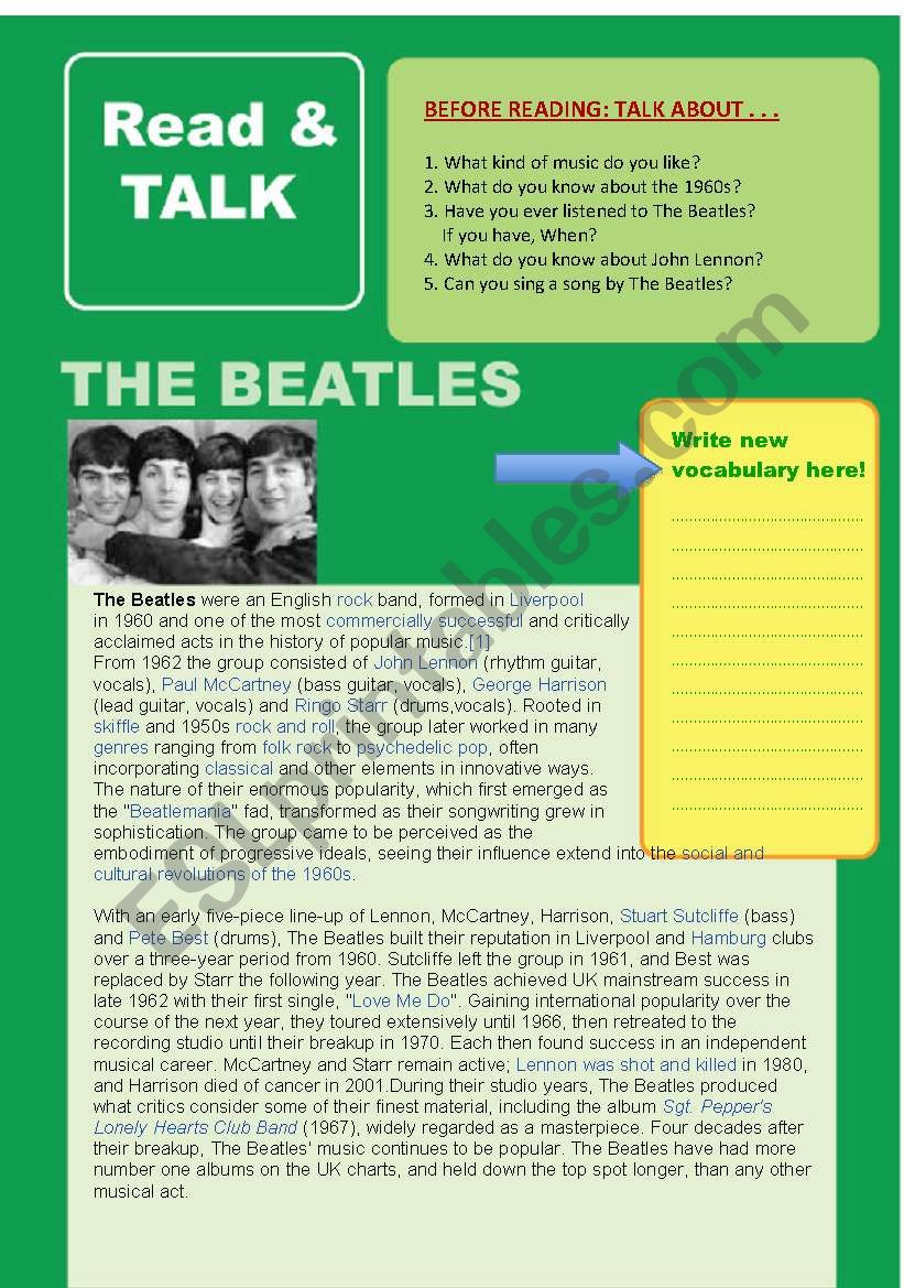 Read & Talk: THE BEATLES worksheet