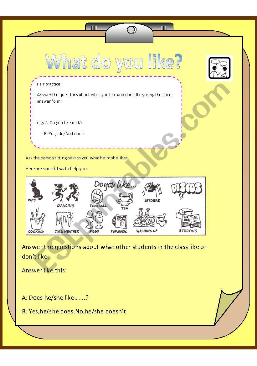 What do you like?  worksheet