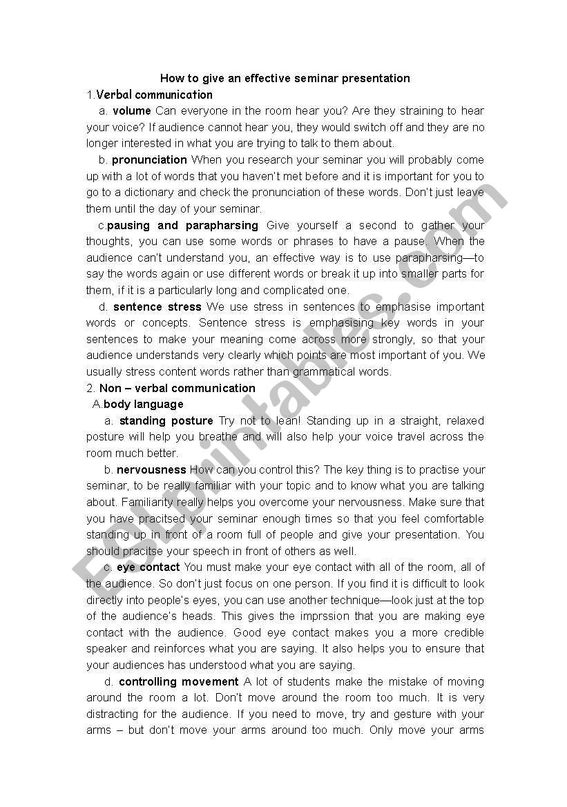 how to prepare a seminar worksheet