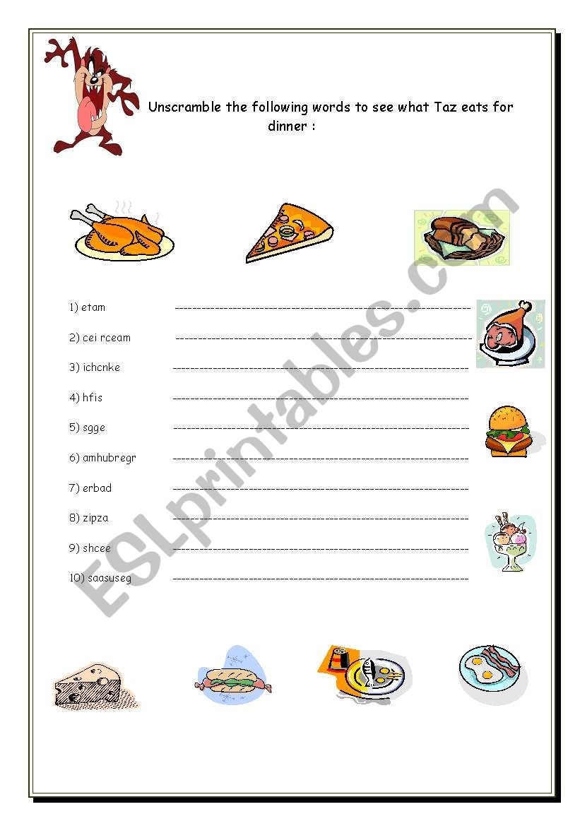 foods worksheet