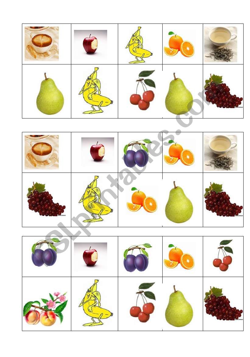 Food Bingo Game worksheet