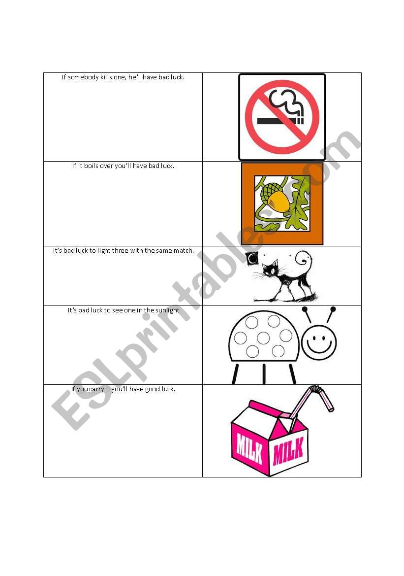 Superstitions worksheet