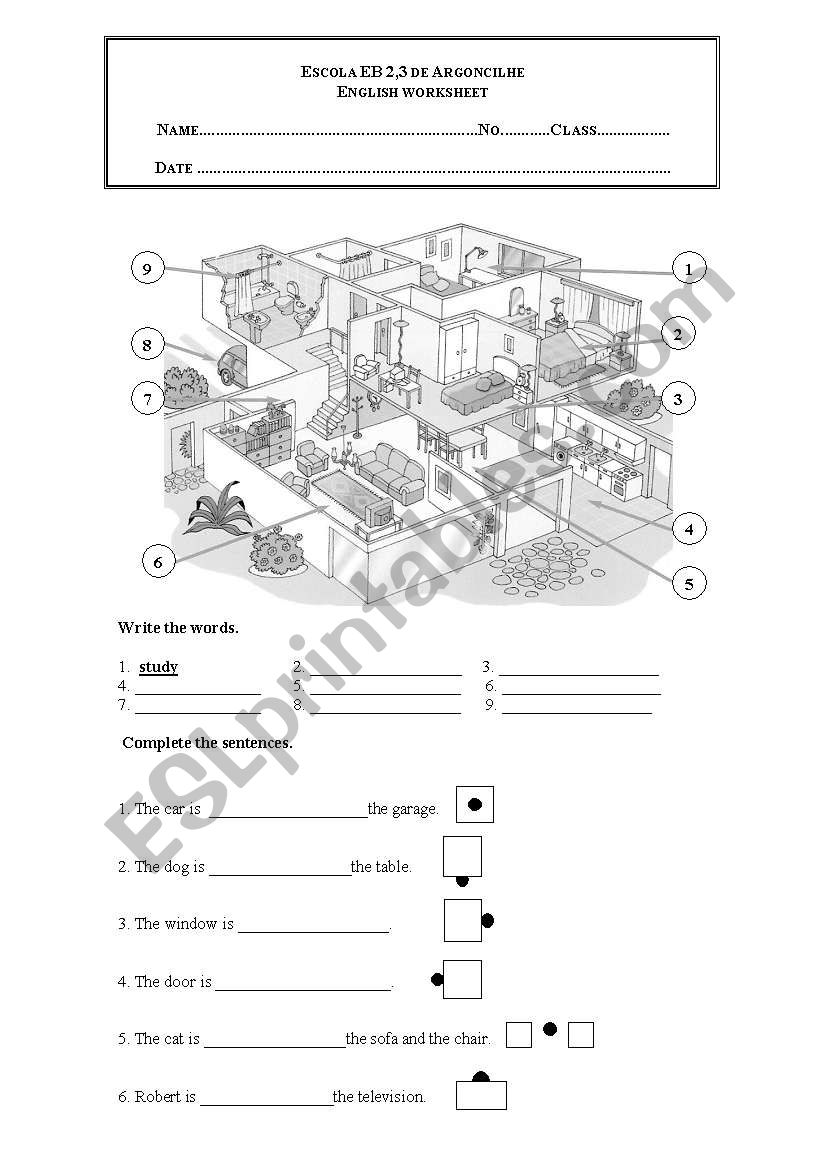 house and prepositions worksheet