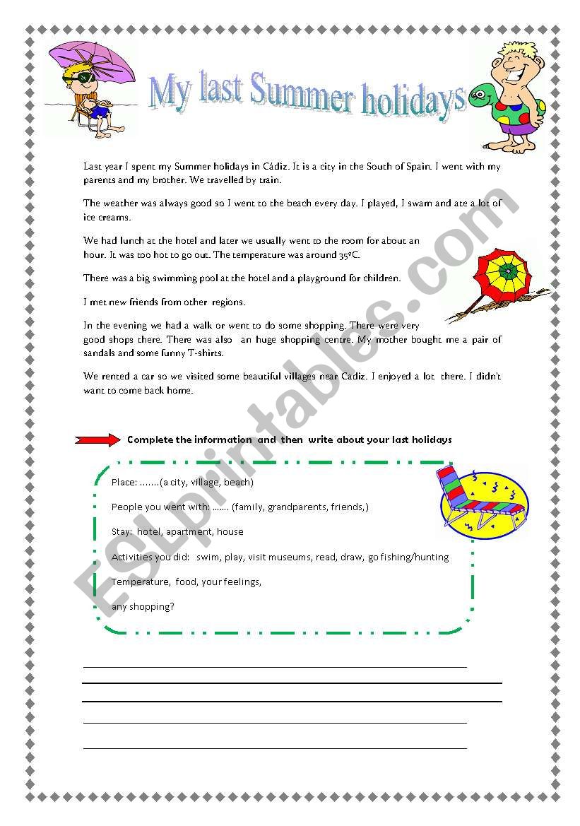 My last Summer holidays worksheet