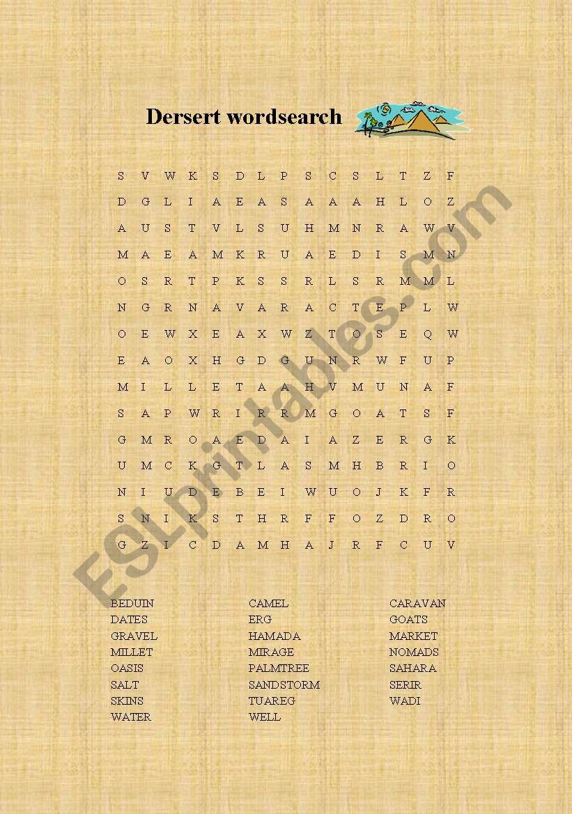 Desert wordsearch  worksheet