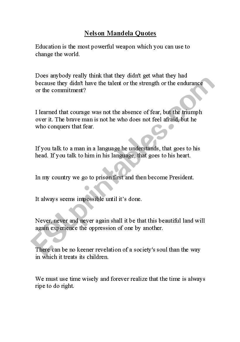 Nelson Mandela Quotes worksheet