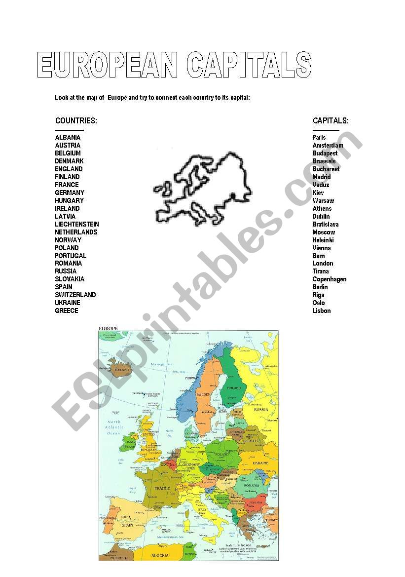 European Capitals worksheet