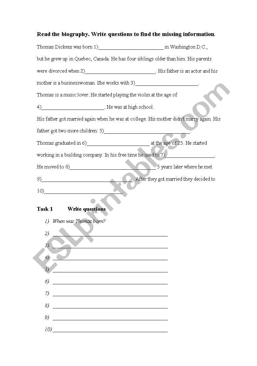 Biography worksheet