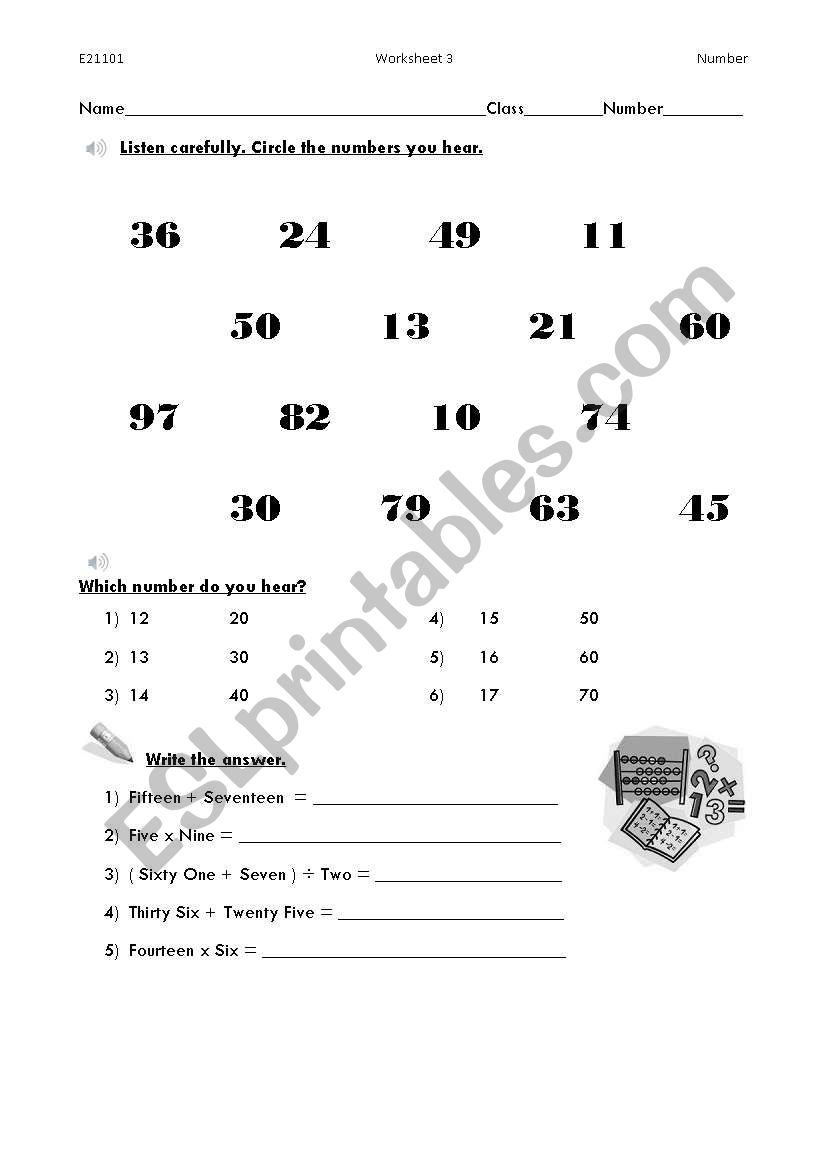 Numbers 1-100 worksheet