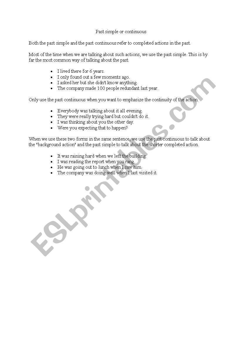 Past Simle or Continuous worksheet