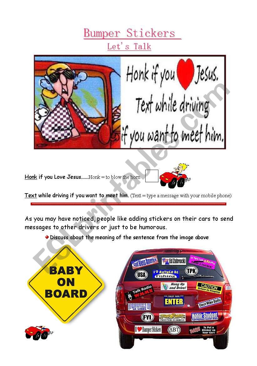 Lets Talk - Bumper Stickers worksheet