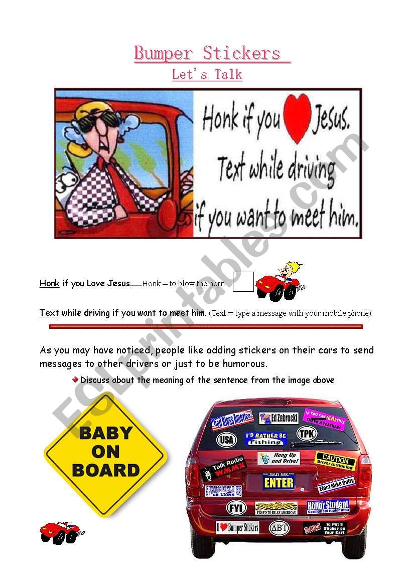 LetÂ´s Talk - Bumper Stickers worksheet