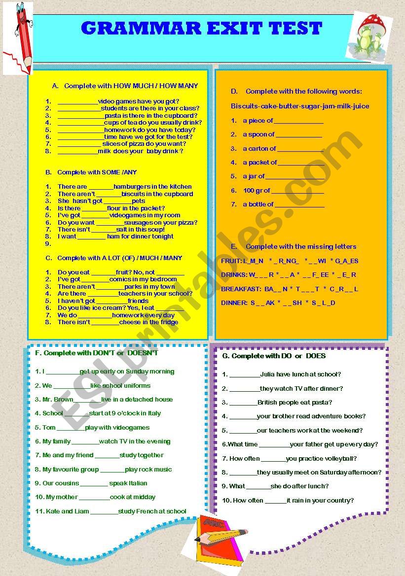 GRAMMAR EXIT TEST worksheet