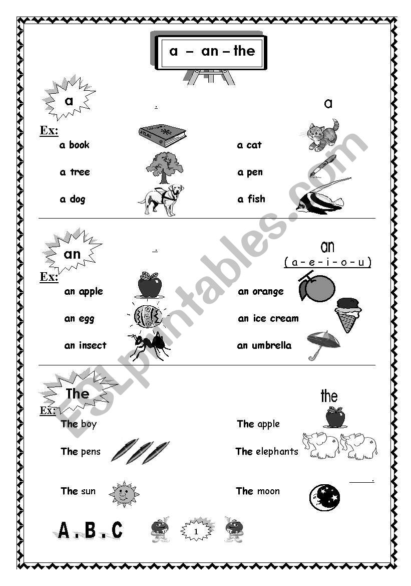 a /an / the worksheet