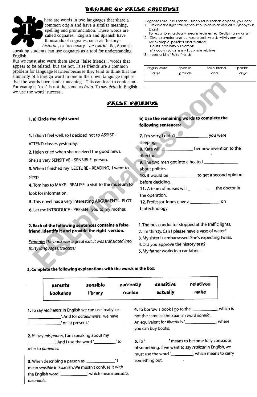 False Friends worksheet