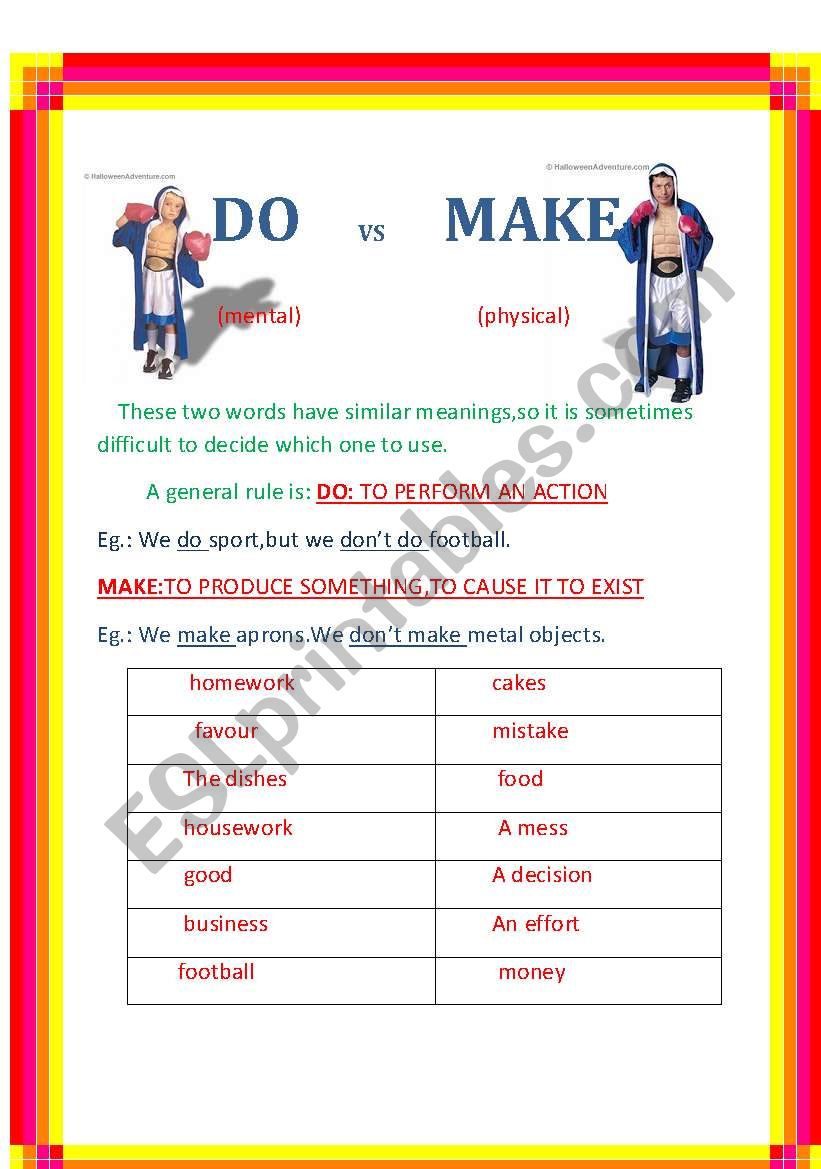 Do vs Make worksheet