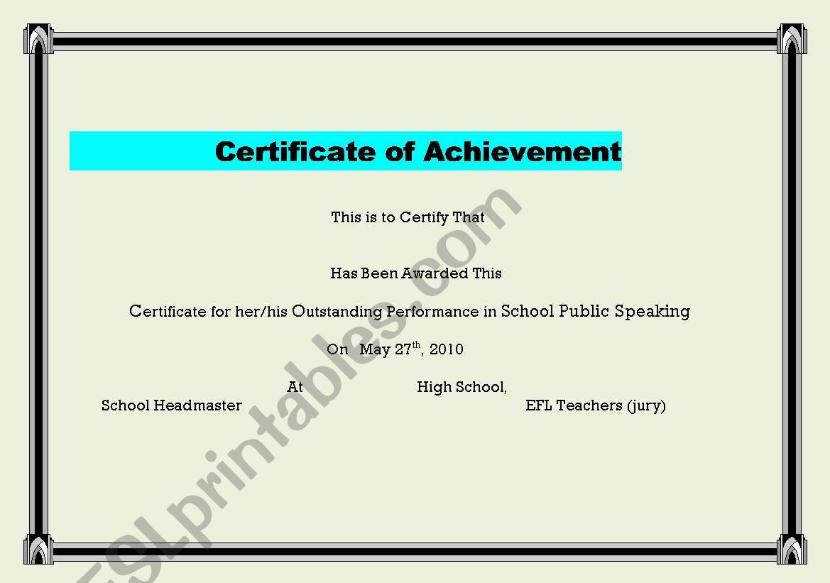                               Certificate of achievement