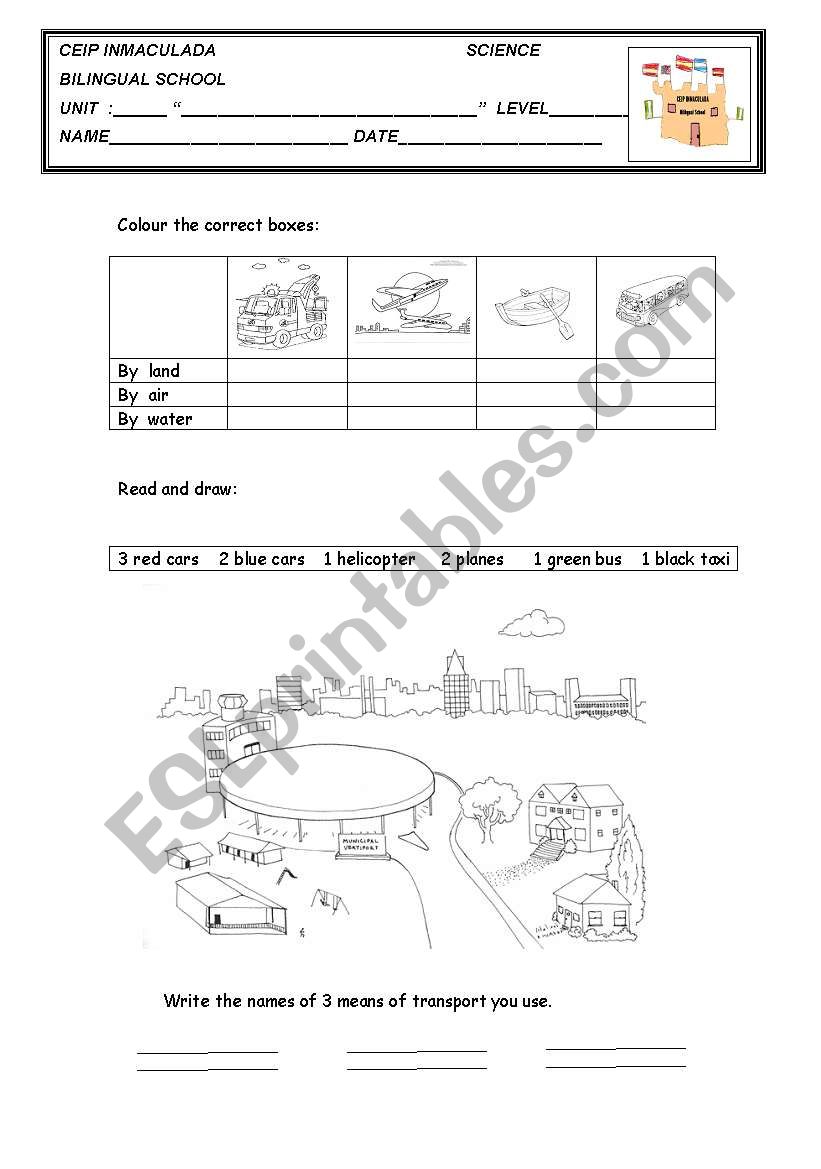 transports worksheet