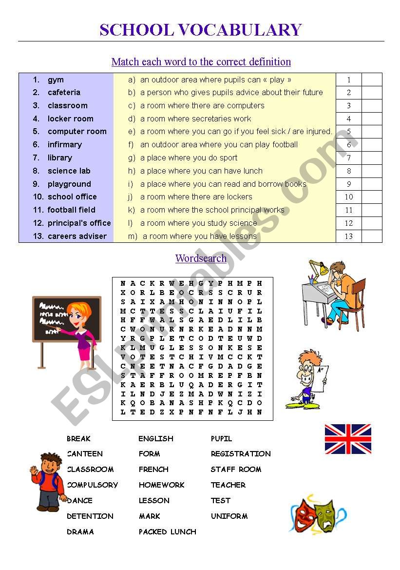 SCHOOL: vocabulary exercises worksheet