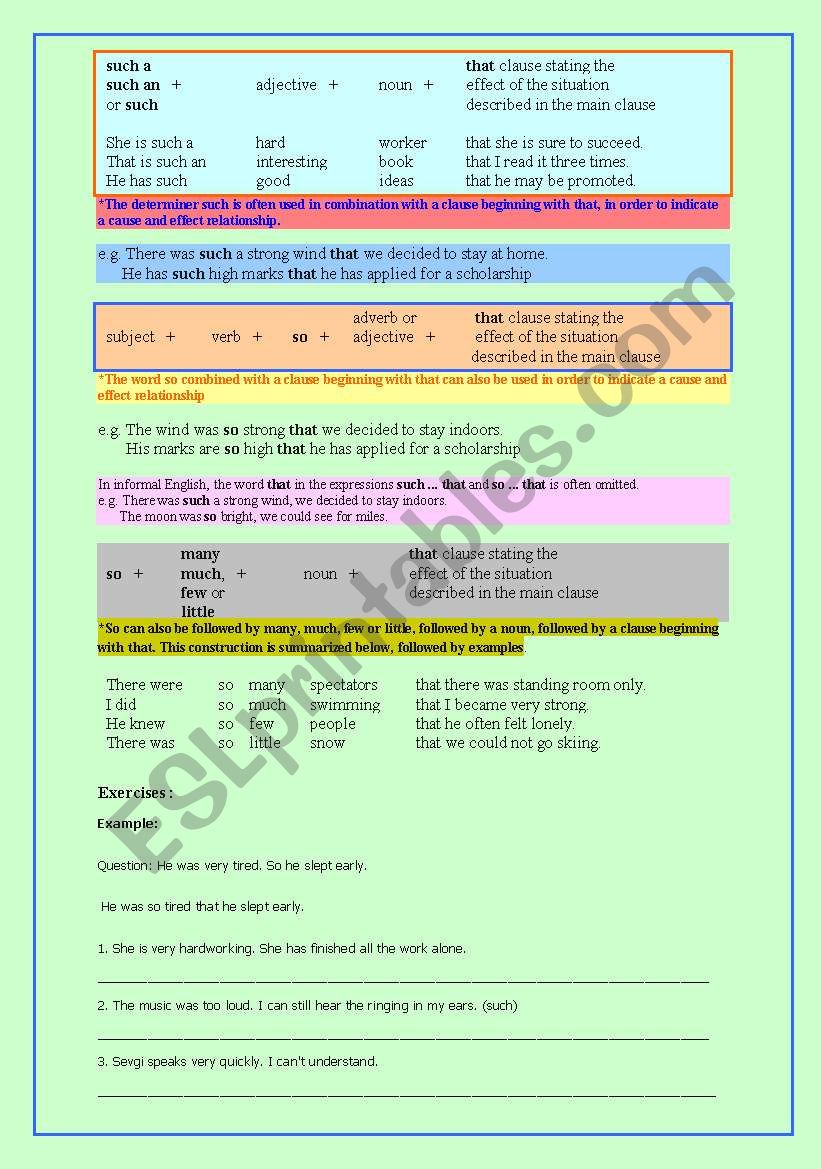 So That / Such That  worksheet