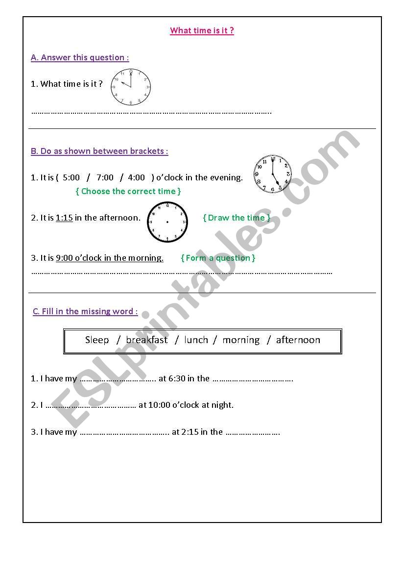 What time is it ? worksheet