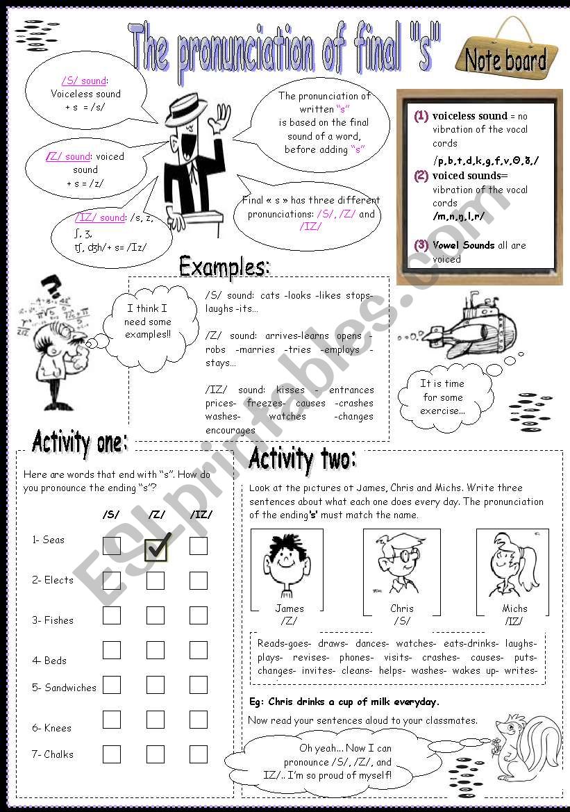 the pronunciation of the final s esl worksheet by mouna mch