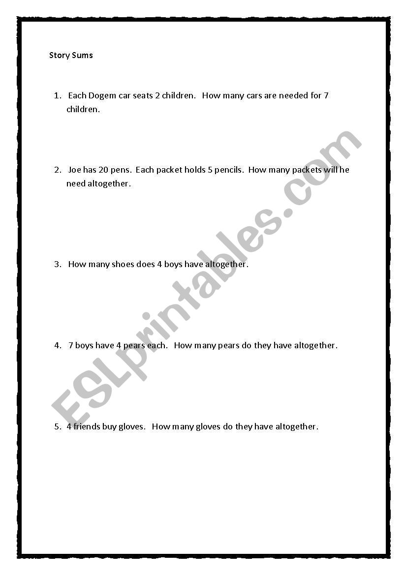 Story Sums worksheet