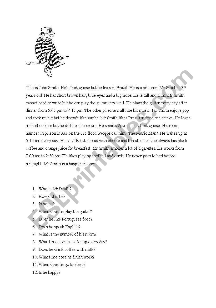 Reading comprehension worksheet