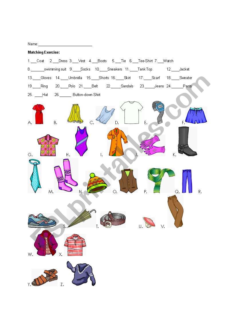 Clothing worksheet