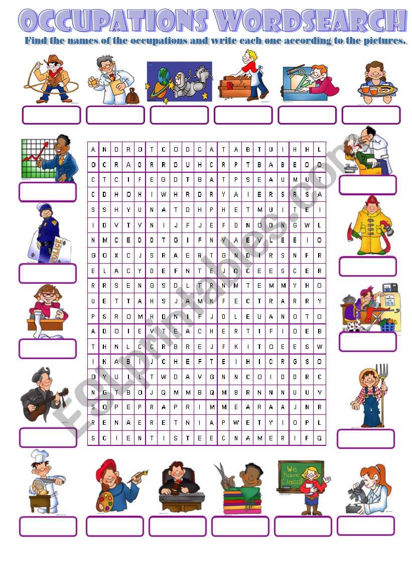 OCCUPATIONS WORDSEARCH worksheet