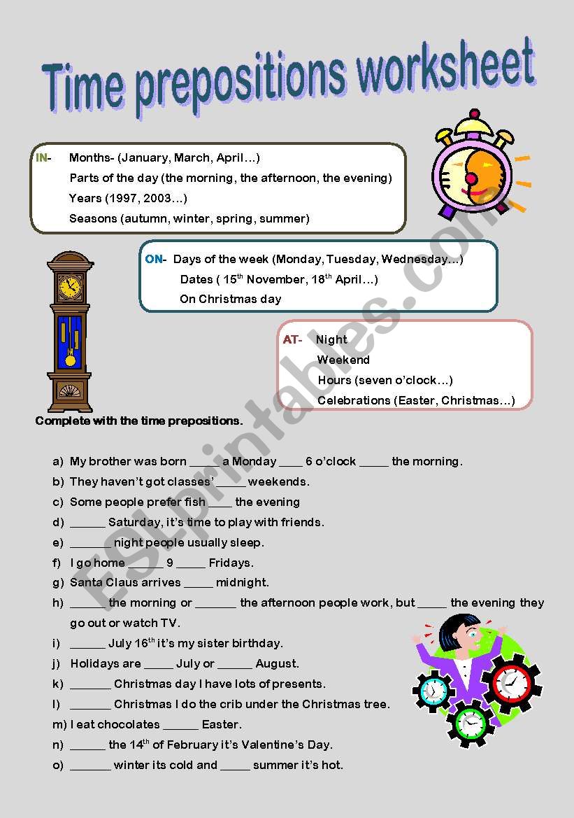 Time prepositions worksheet worksheet