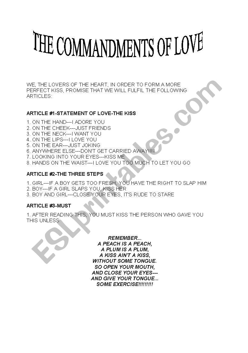 THE COMMANDMENTS OF LOVE worksheet