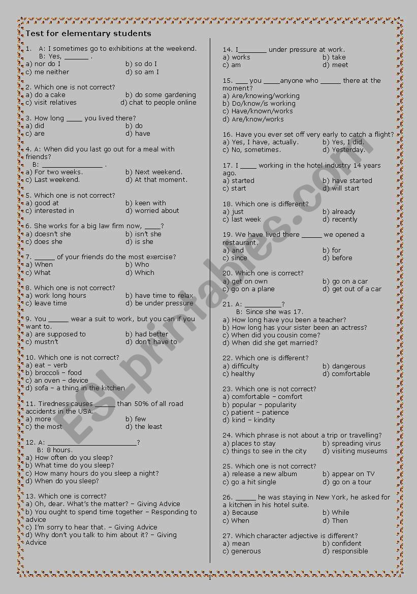 100-question test worksheet