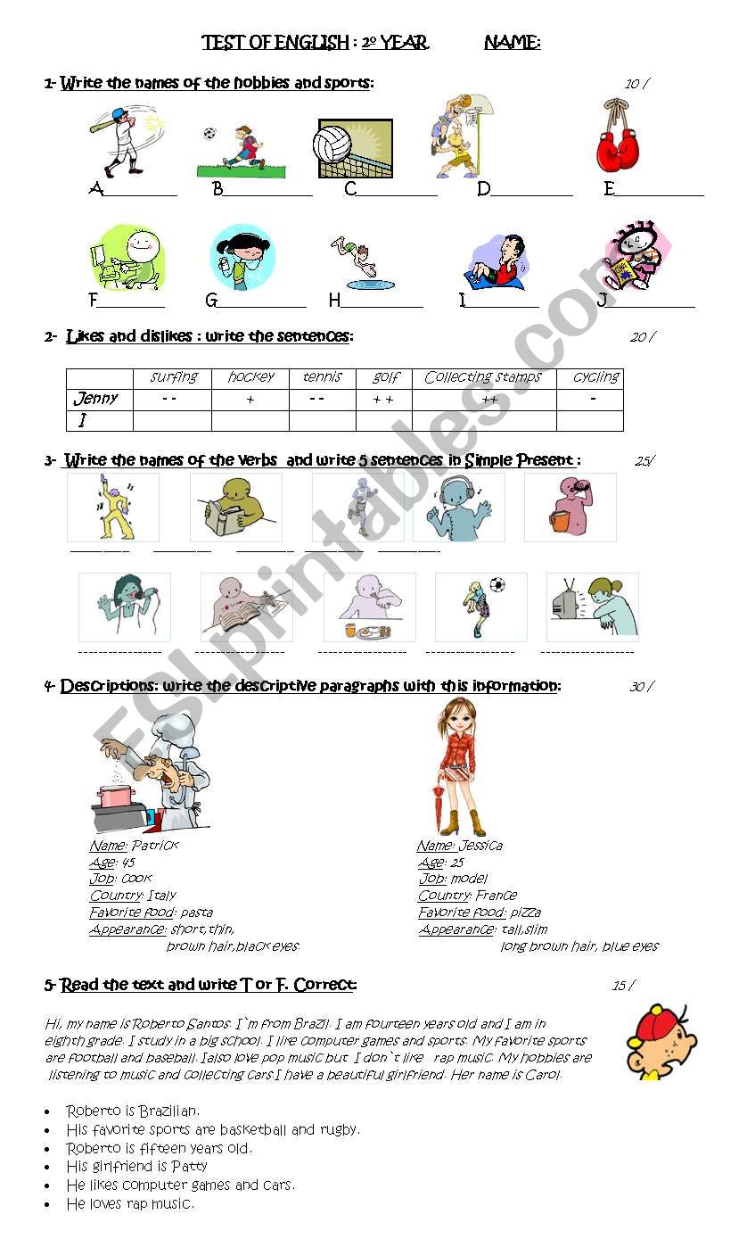 exam of 2nd year worksheet