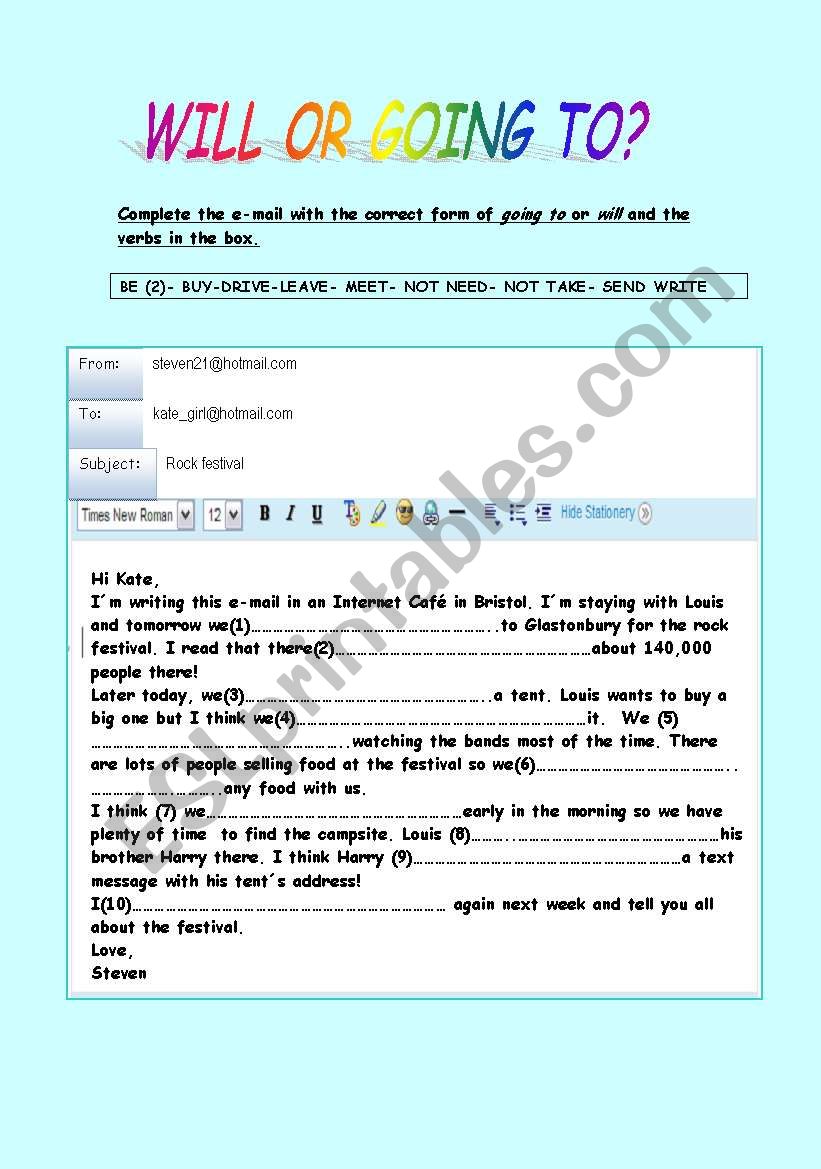 WILL OR GOING TO? worksheet