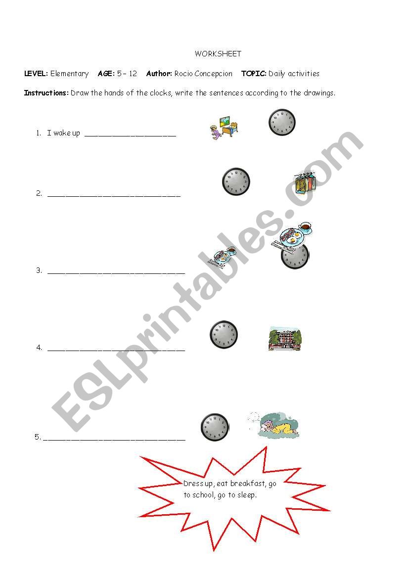 Daily activities worksheet