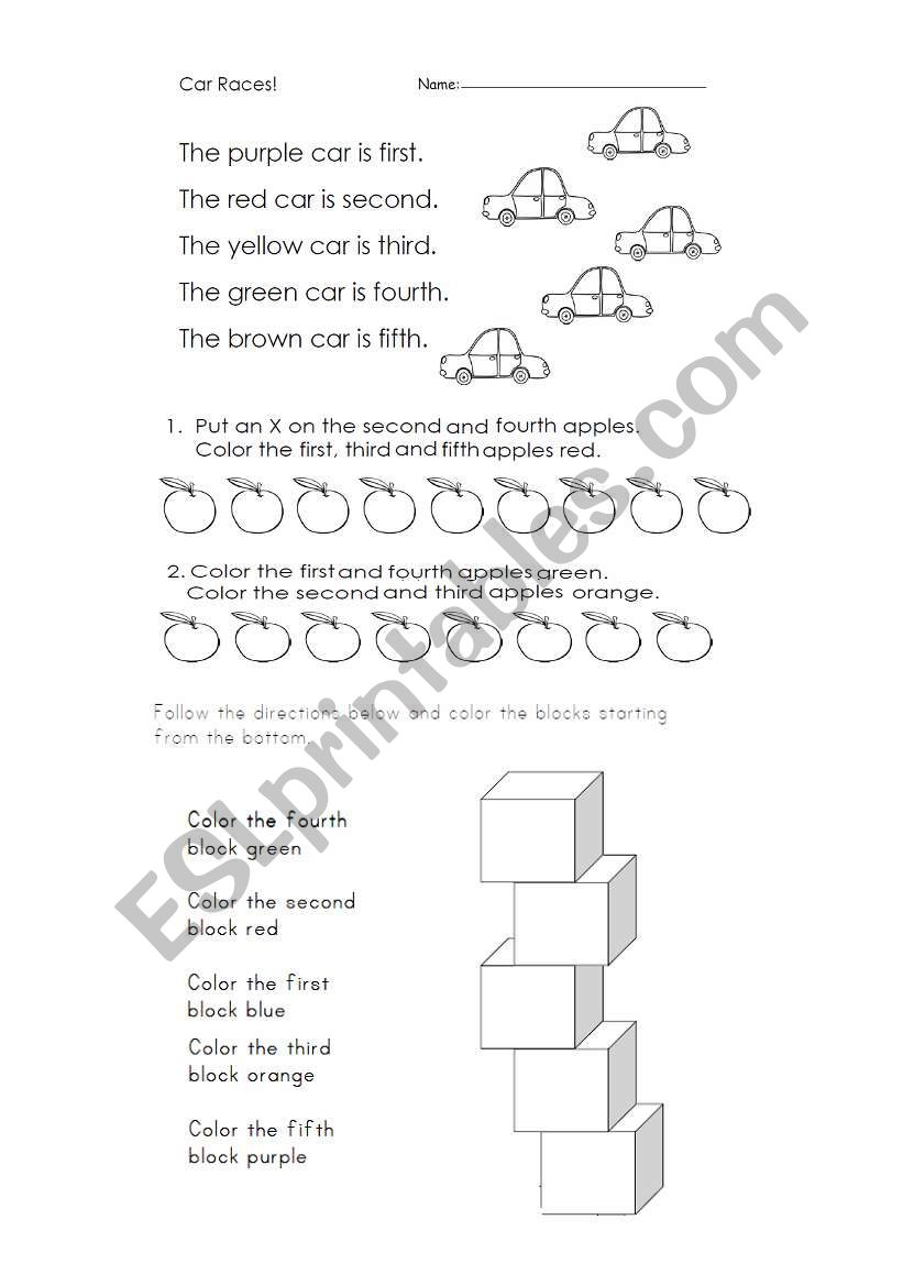 Ordinal Numbers worksheet