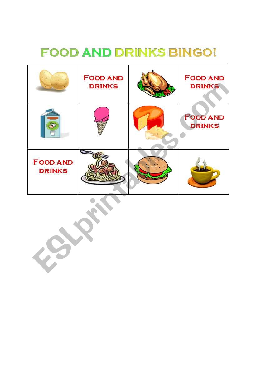 Food and Drinks Bingo! worksheet