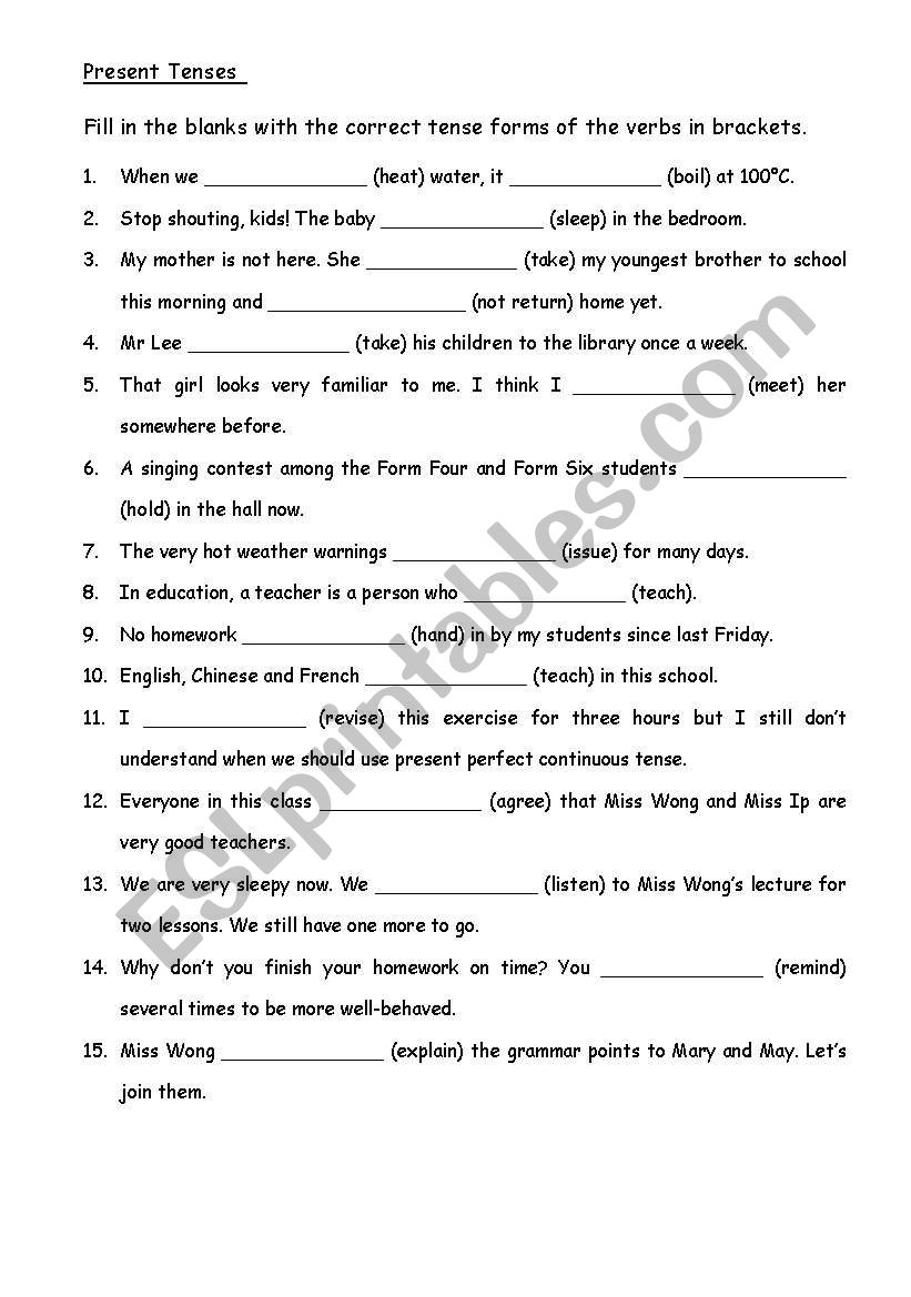 Present Tenses worksheet